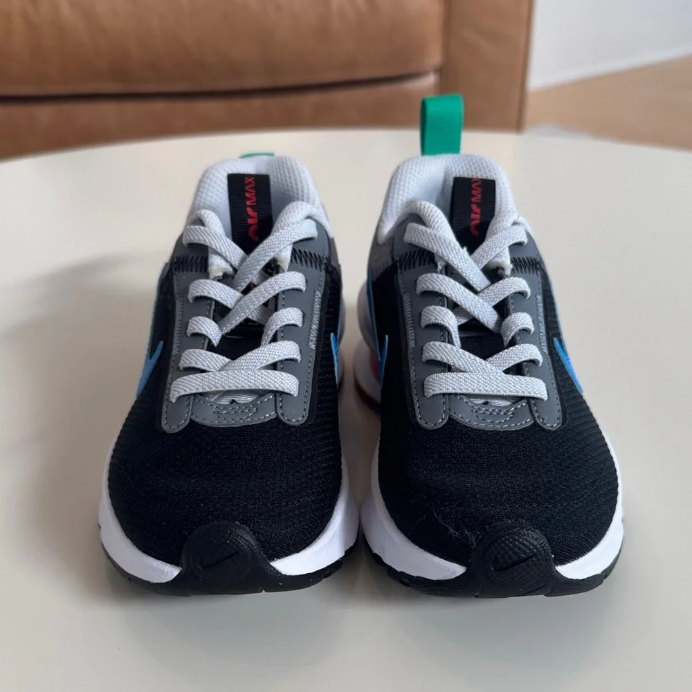 Nike Kids Black Blue Gray Sneakers with Red Air Detail